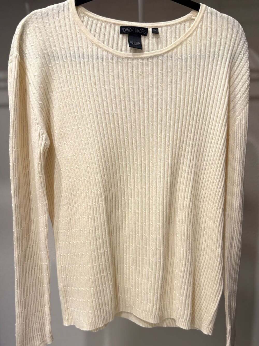 100% Cotton Nomadic Traders Cream Ribbed Long Sleeve Sweater Size XL